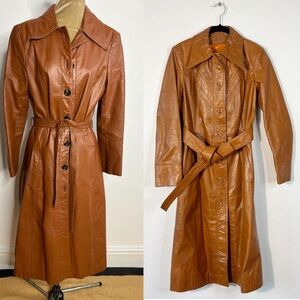 1970s Golden State Leather Long Coat Size 6 Retro Belted Boho Festival Western